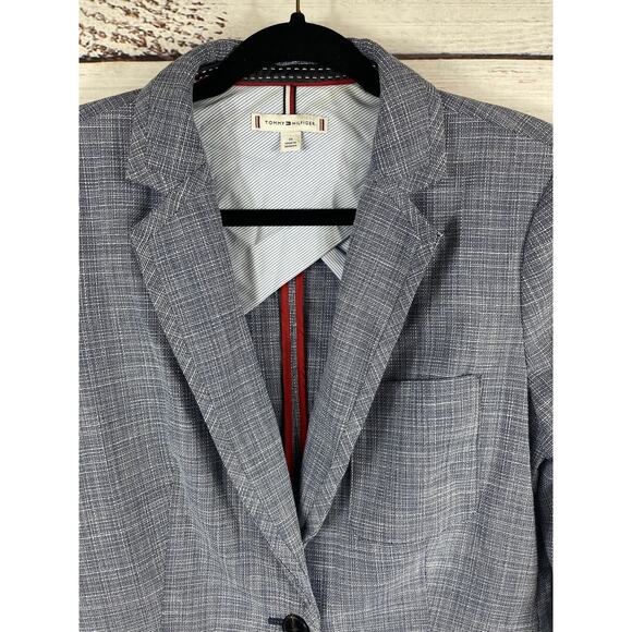 Tommy Hilfiger Blazer Womens 10 Blue Check One Button Lined Career Jacket Work - Picture 5 of 11